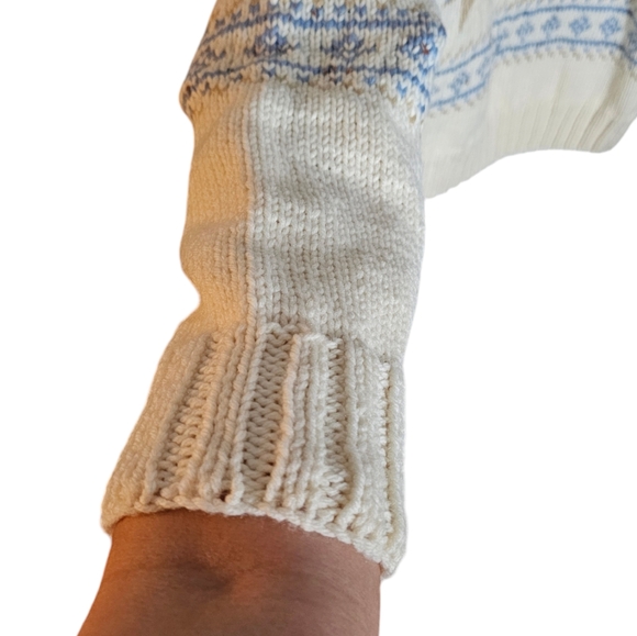 *** SOLD *** Handmade Cream Light Blue Nordic Mock Neck Sweater Snowflake Design - Picture 4 of 6
